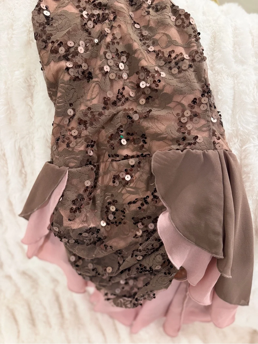 Weissman “Fake Plastic Trees” Halter Dance Dress in Mauve and Blush